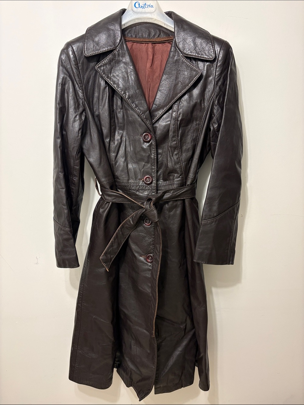 Classic Vintage - Women's Brown Leather Tailored Trench Coat - Belted
